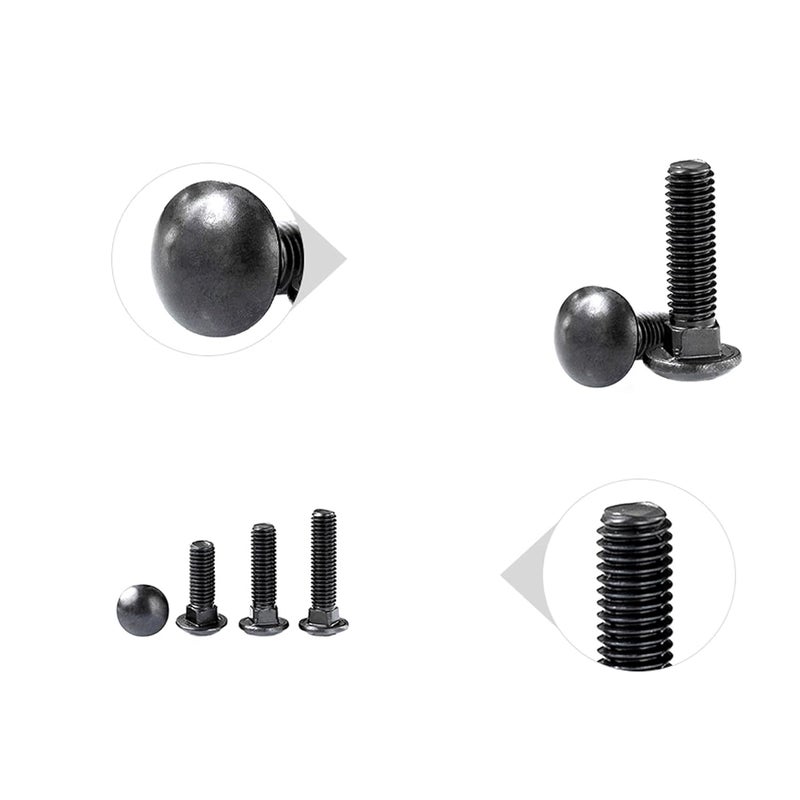 SCXCLY 20 Sets Carriage Bolts Screws, (1/4-20 x 2) Round Head, Square Neck, with (Hex Nuts & Flat Washers), 304 Stainless Steel, Galvanizing (Black) - Image 3
